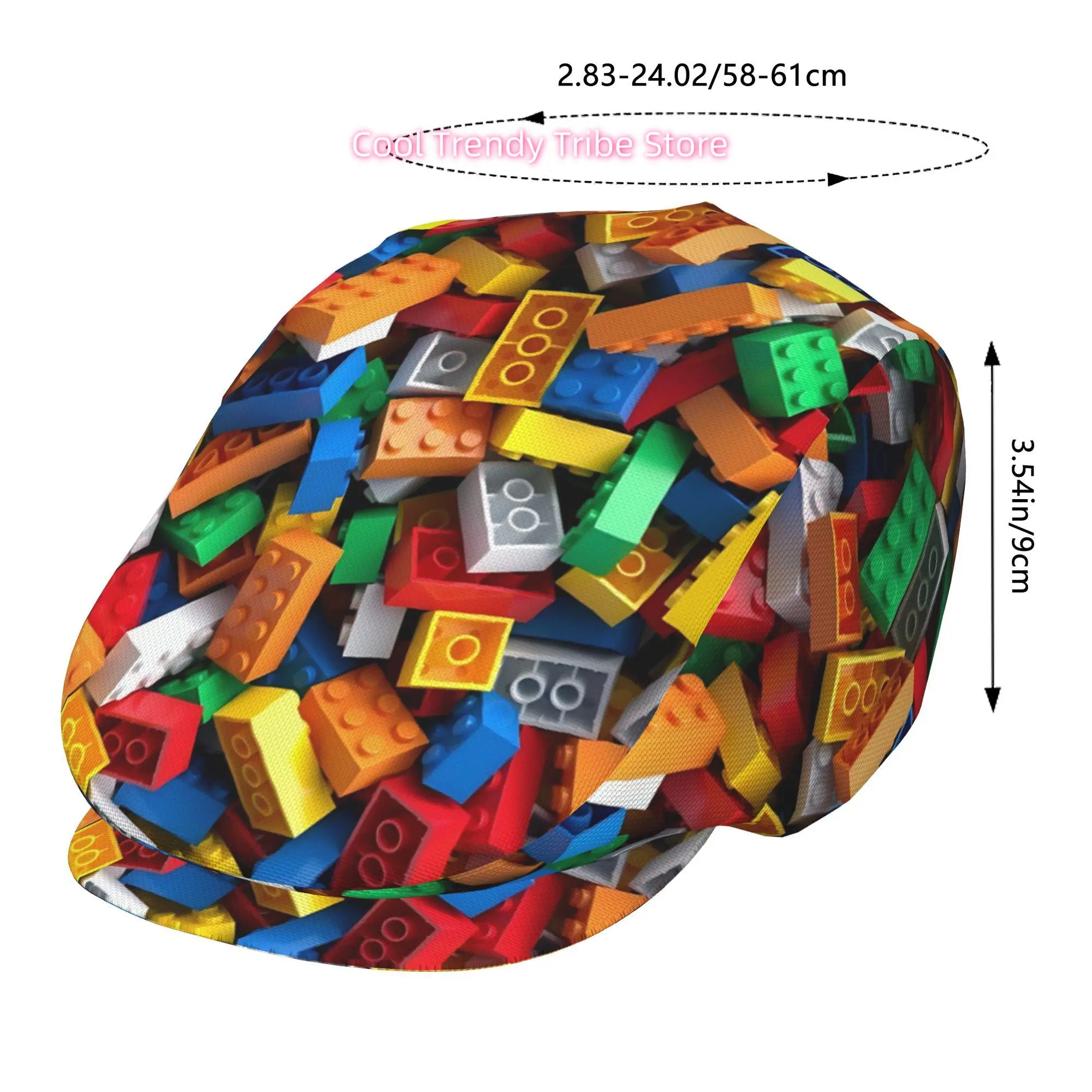 1pc Building Block Paradise All-over printed beret,  newsboy cap, unisex, a must-have fashion accessory for outdoor leisure acti