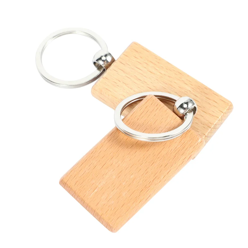 

60Pcs Blank Wooden Key Chain DIY Wood Keychains Key Tags Gifts Yellow Rectangle