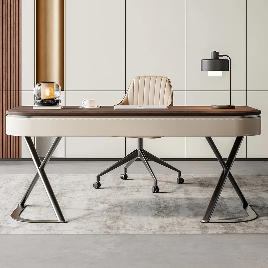 Simple contemporary walnut color ribbon drawers home desk desk with drawers