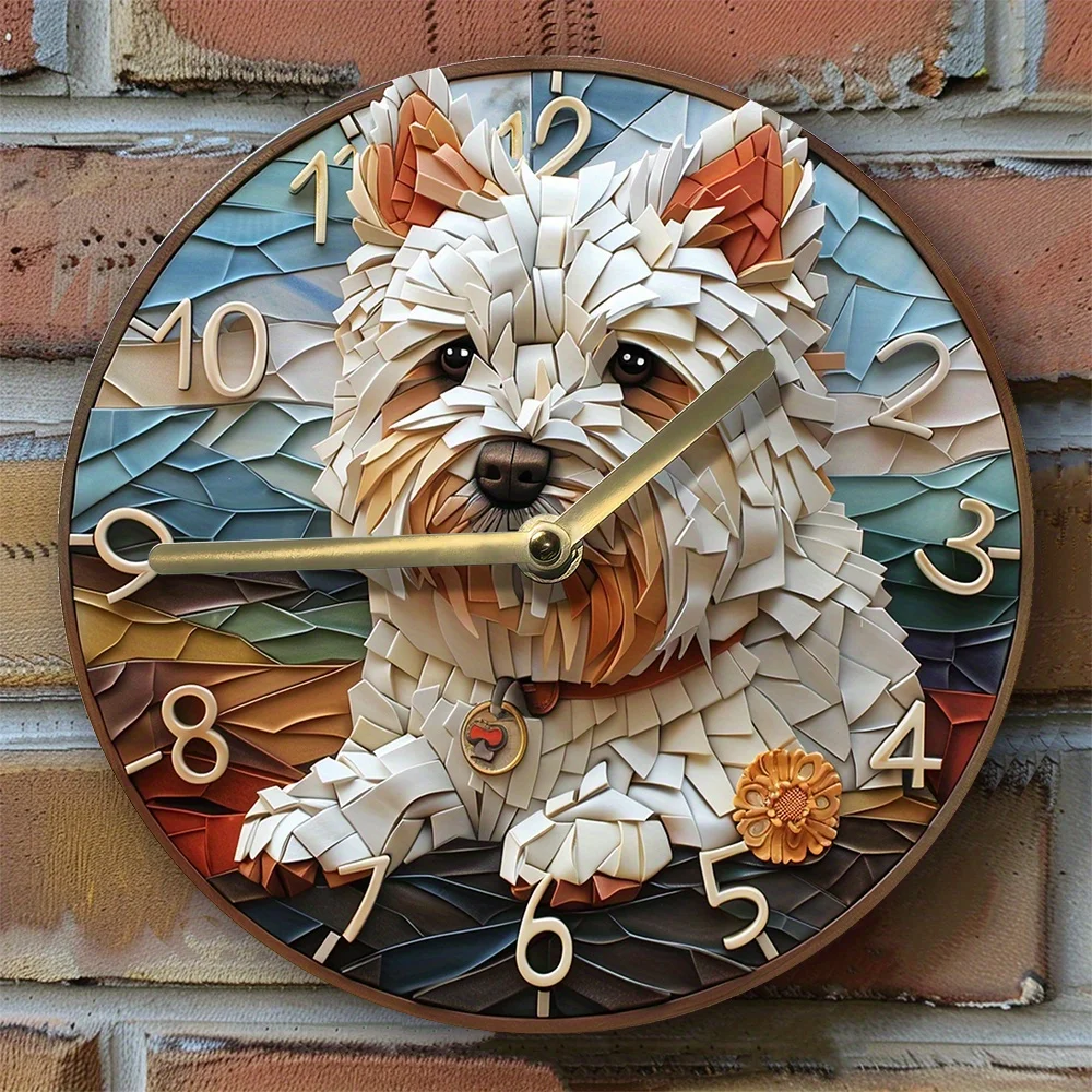 

Silent Aluminum Wall Clock With West Highland White Terrier Design - Perfect For Living Room Decor & Independence Day Gift