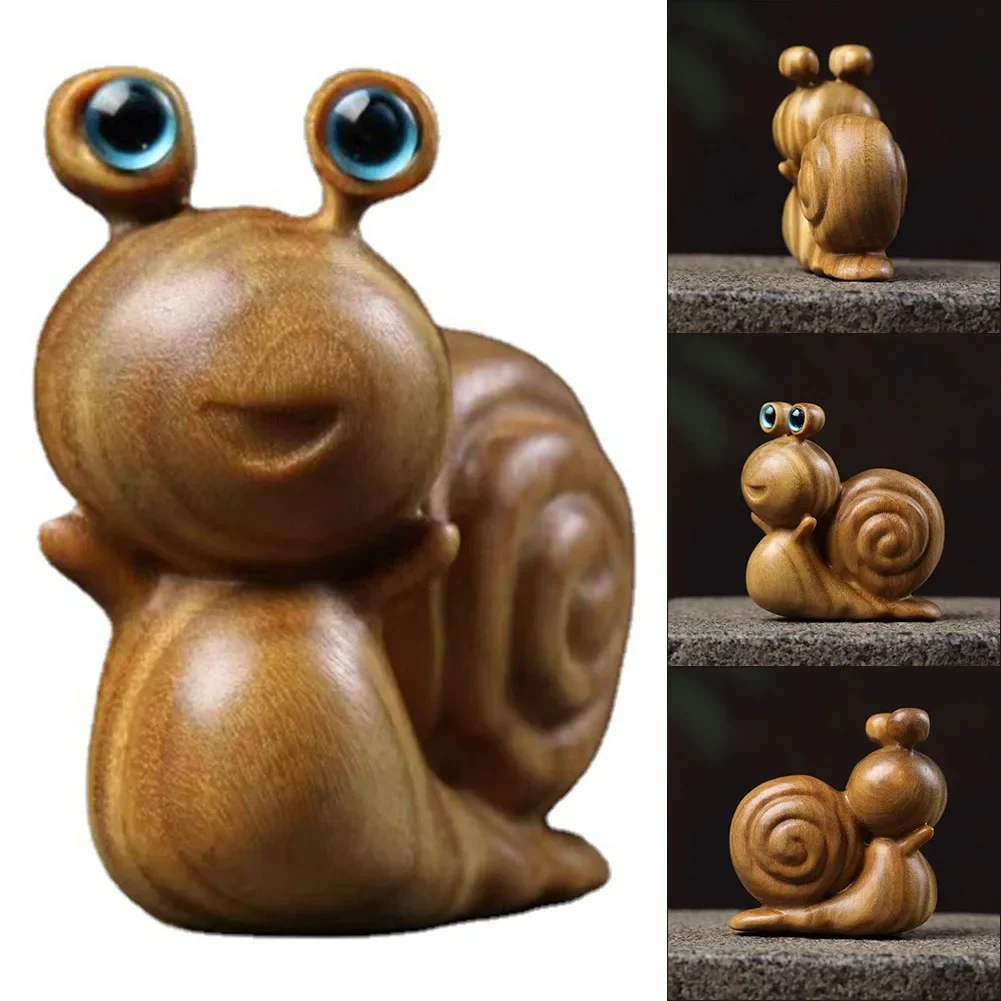 

1pcs Sandalwood Smile Little Snail Handle Decoration Warm Healing Tea Table Desk Fun Decoration Solid Wood Crafts