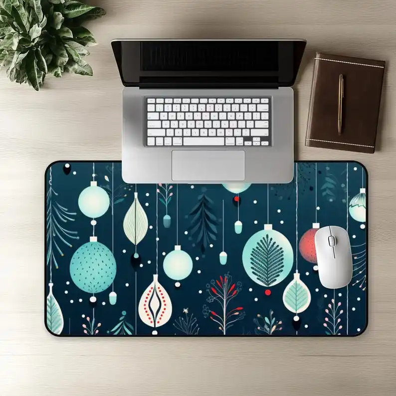 Elegant Winter Decorative Mousepad,perfect for A New Apartment,cozy Christmas Decoration,matte Blue and Silver Spherical Pattern