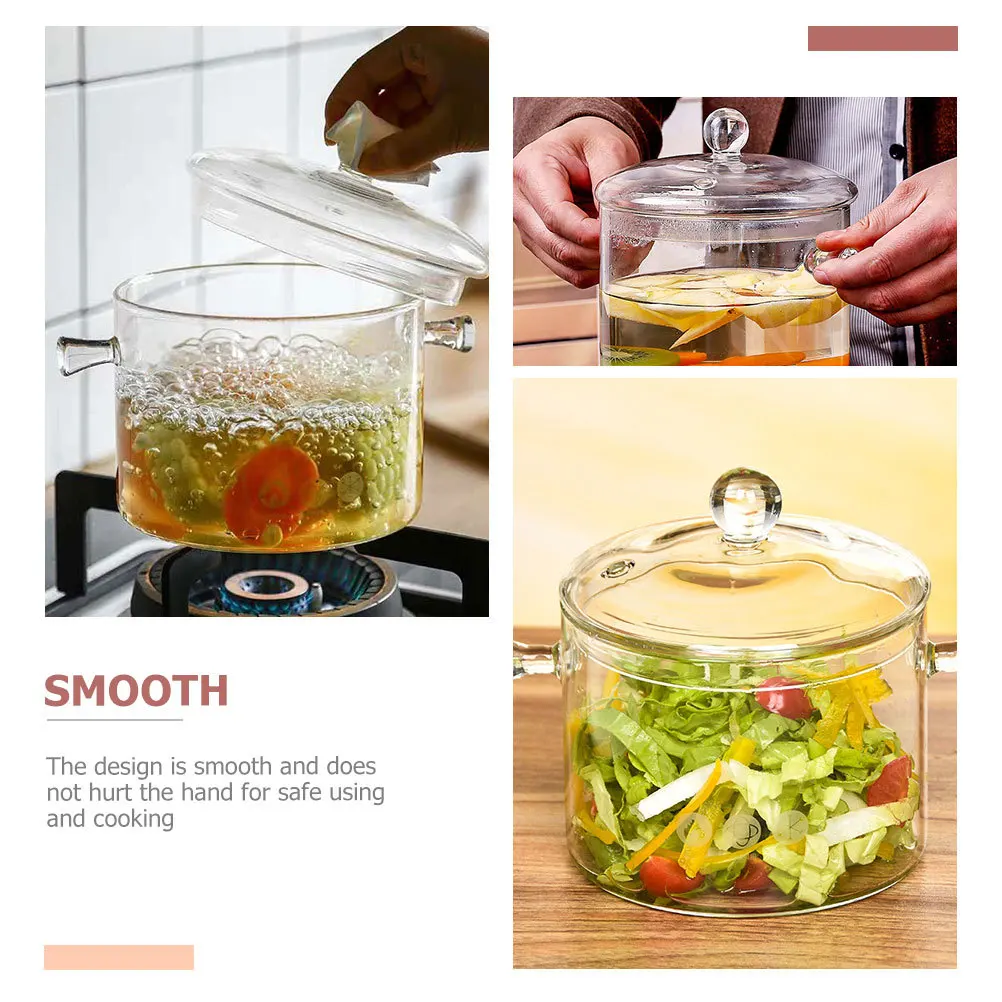 

Glass Cooking Pot Transparent High Borosilicate Glass Saucepan Heat Resistant Stockpot for Home Kitchen Cooking Pot Lid