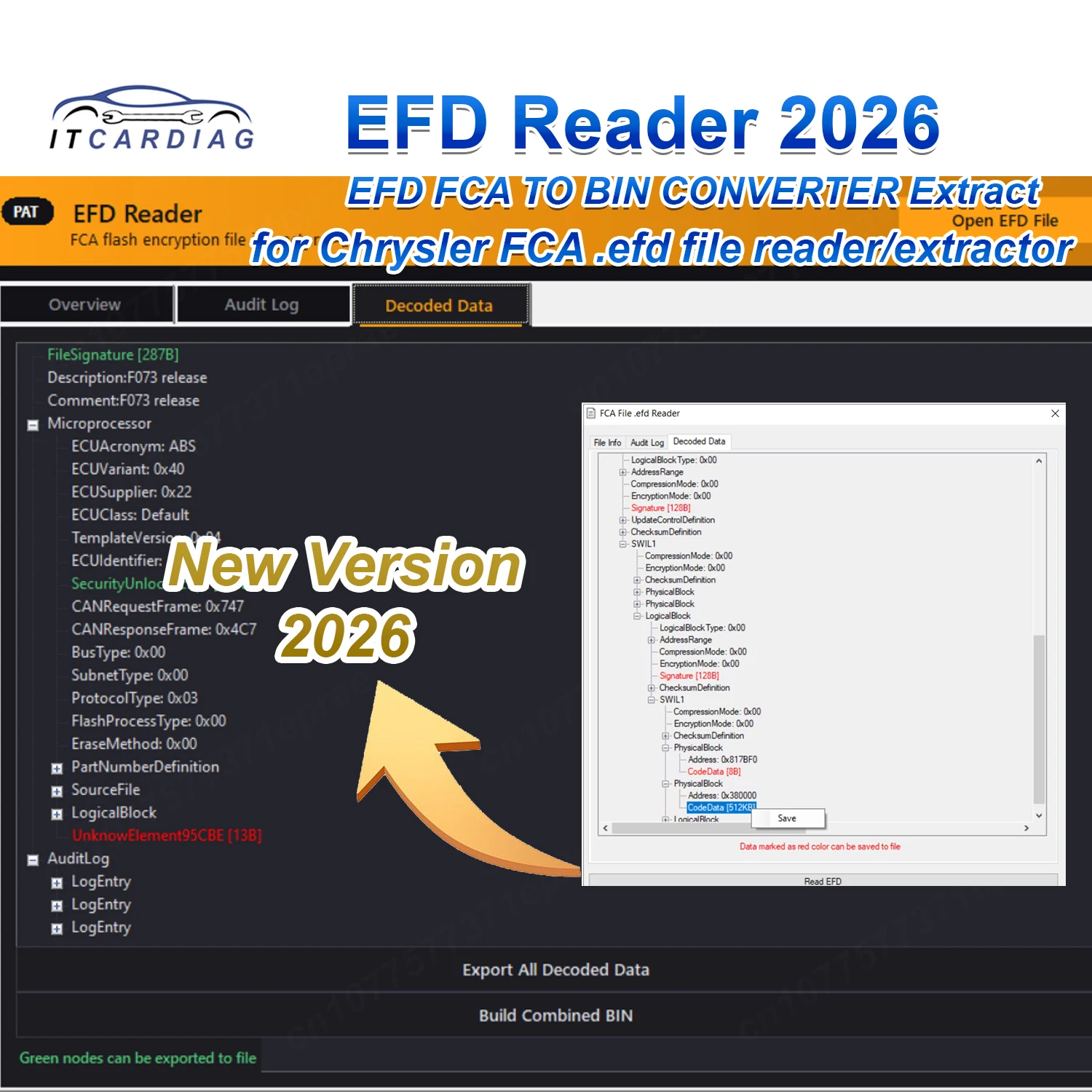 2026 New Version EFD Reader Decode FCA .Efd Files EFD to BIN for FCA Converter For CHRYSLER FCA .Efd File Reader / Extractor