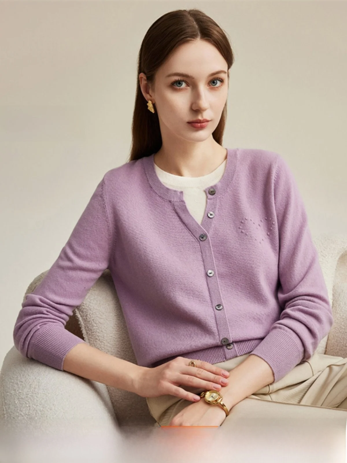 

Zhaojun 00% чистая шерсть Thi вязаный кардиган круглый свитер Ne женская простая цветная шерстяная верхняя одежда осень-зима