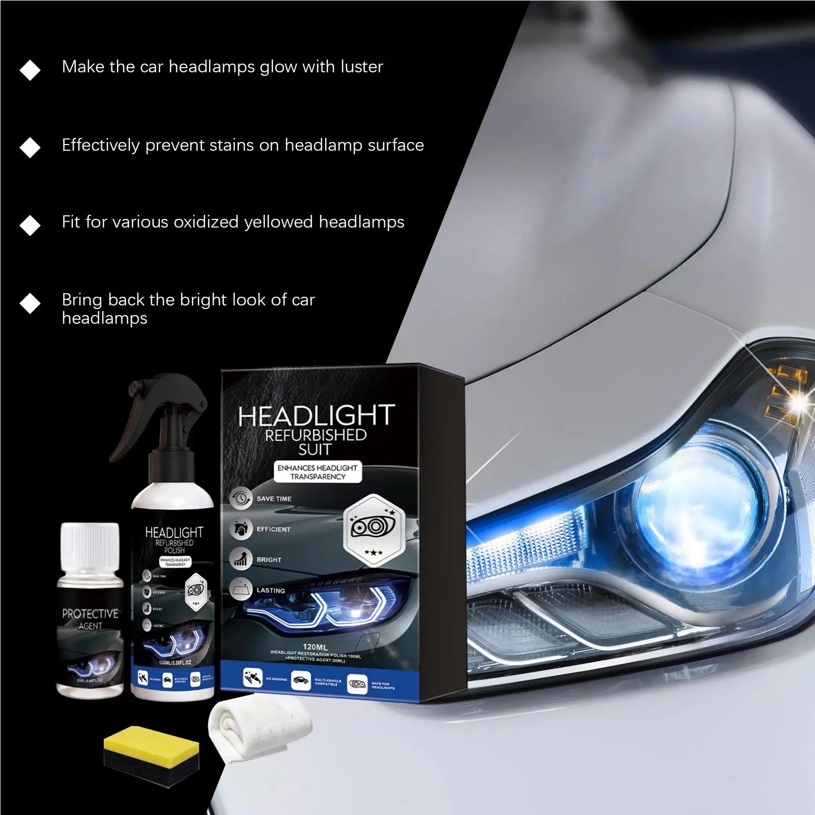 Car Headlight Restoration Polishing Kits Headlamp Scratch Remover Repair Cleaning Paste Remove Oxidation Headlight Polish Liquid