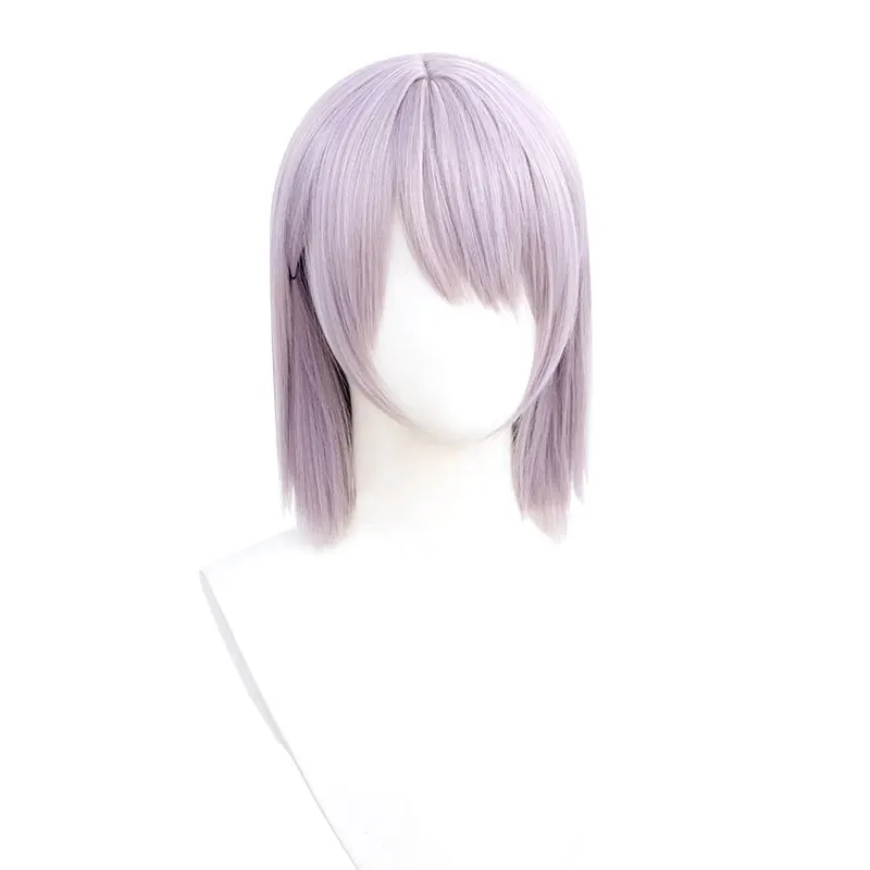 Peluca sintética de Anime para Cosplay, pelo corto de 35cm, color morado claro con pendiente, Kiga, resistente al calor, para fiesta, incluye gorro