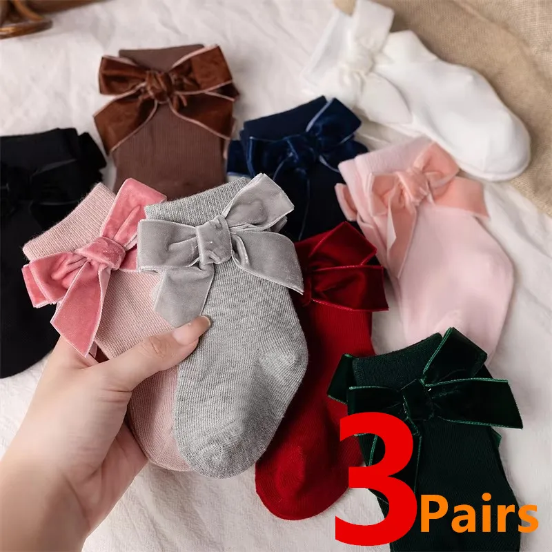 3 Paare/los Frühling Herbst Kinder Mädchen Socken Neugeborenen Baby Nette Bowknot Socken Kleinkind Weiche Baumwolle Kurze Röhre Socke Für 0-5Years