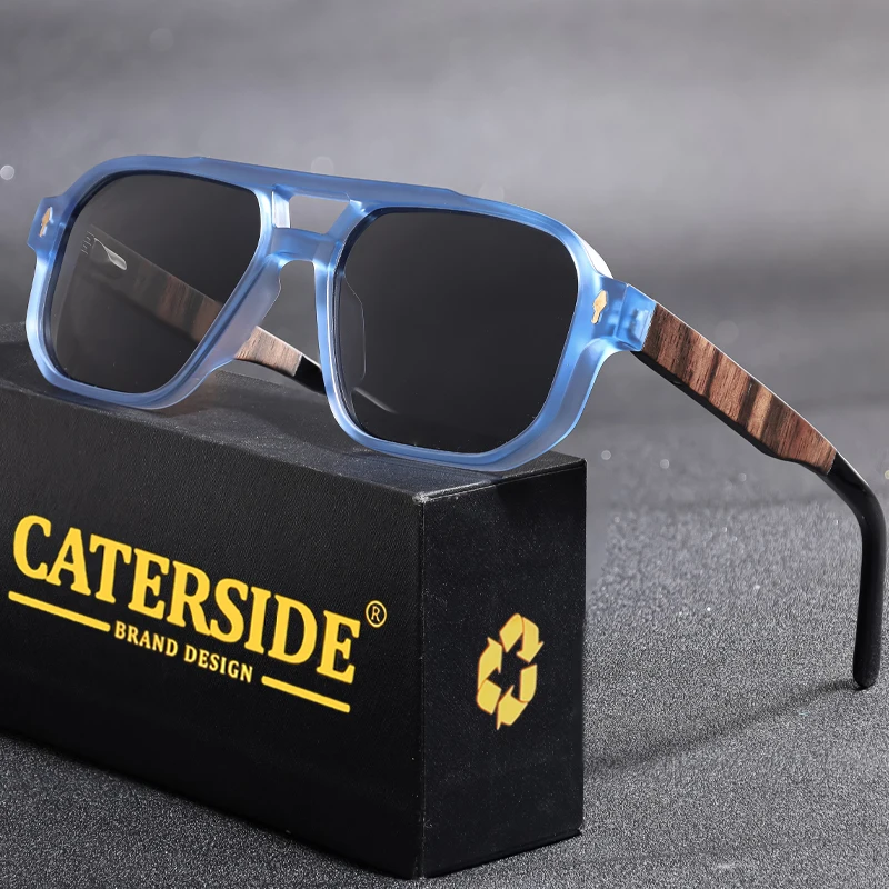 

CATERSIDE винтажные мужские поляризационные солнцезащитные очки в стиле ретро, роскошный брендовый дизайн, солнцезащитные очки из цельного дерева, женские очки для вождения, вечерние очки