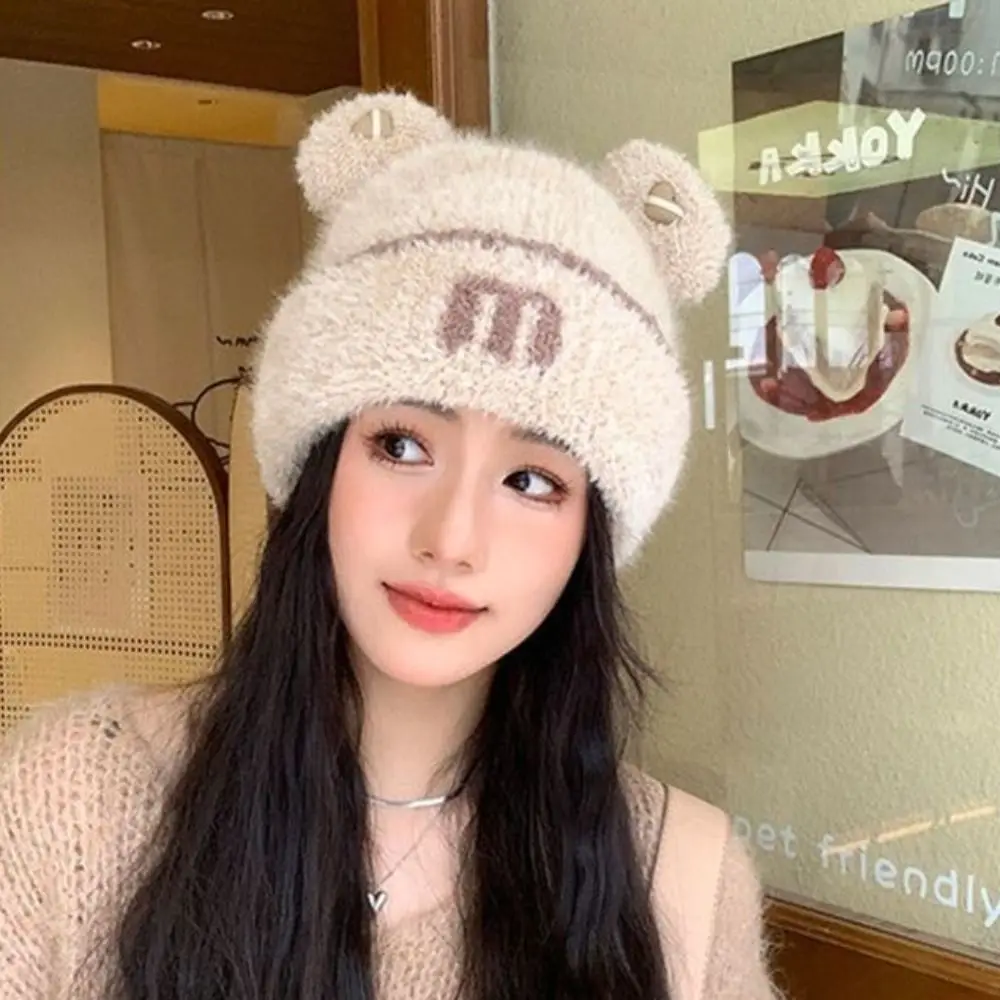 Thick Warm Cat Ear Beanie Material Heart Decoration Winter Cap Winter/Autumn Wear Letter Pattern Cute All Match Toque