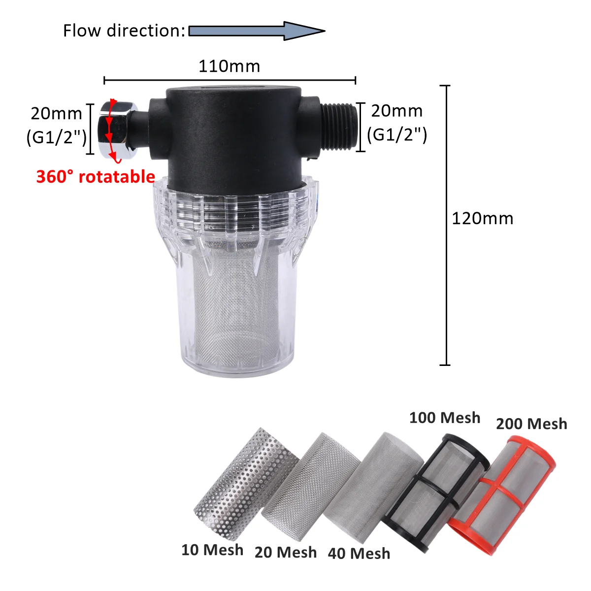 1 قطعة 1/2 "3/4" 1 "موضوع تصفية مياه الفولاذ المقاوم للصدأ حديقة الري سقي أنظمة التغشية مرشح الري بالتنقيط