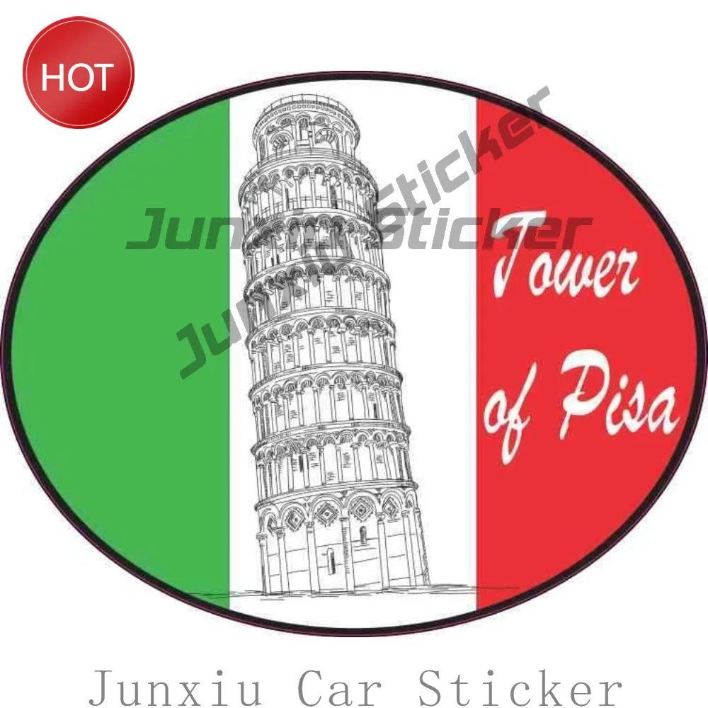 Oval Tower Of Pisa Italy Flag Graphic Vinyl Sticker For Truck Window And Travel Case Travel Theme Artwork And Souvenir Decal