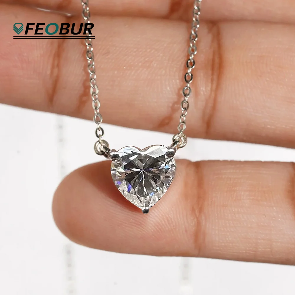 

1/2/3CT Heart Solitaire Moissanite Necklace 925 Sterling Silver Plated 18k Gold Diamond Pendent Chain for Women Birthday Gift