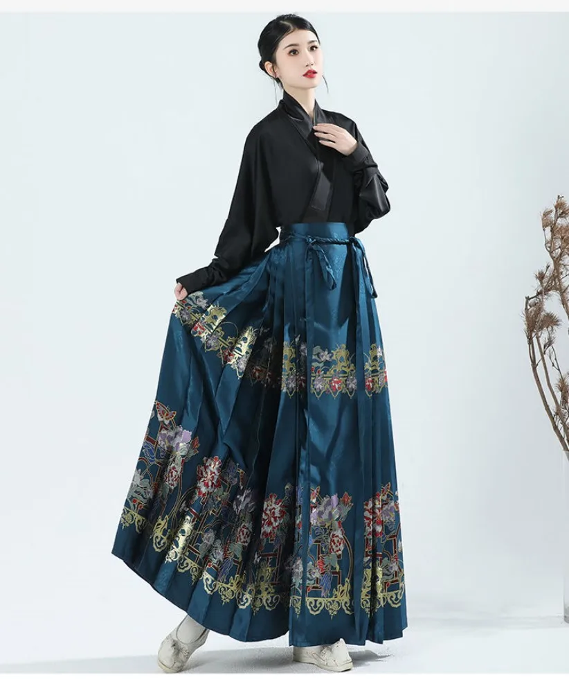 

Peony Fairy Hanfu Female Aircraft Sleeves Woven Gold Makeup Flower Horse Face Skirt Embroidered Long Daily Style Printing and Dy