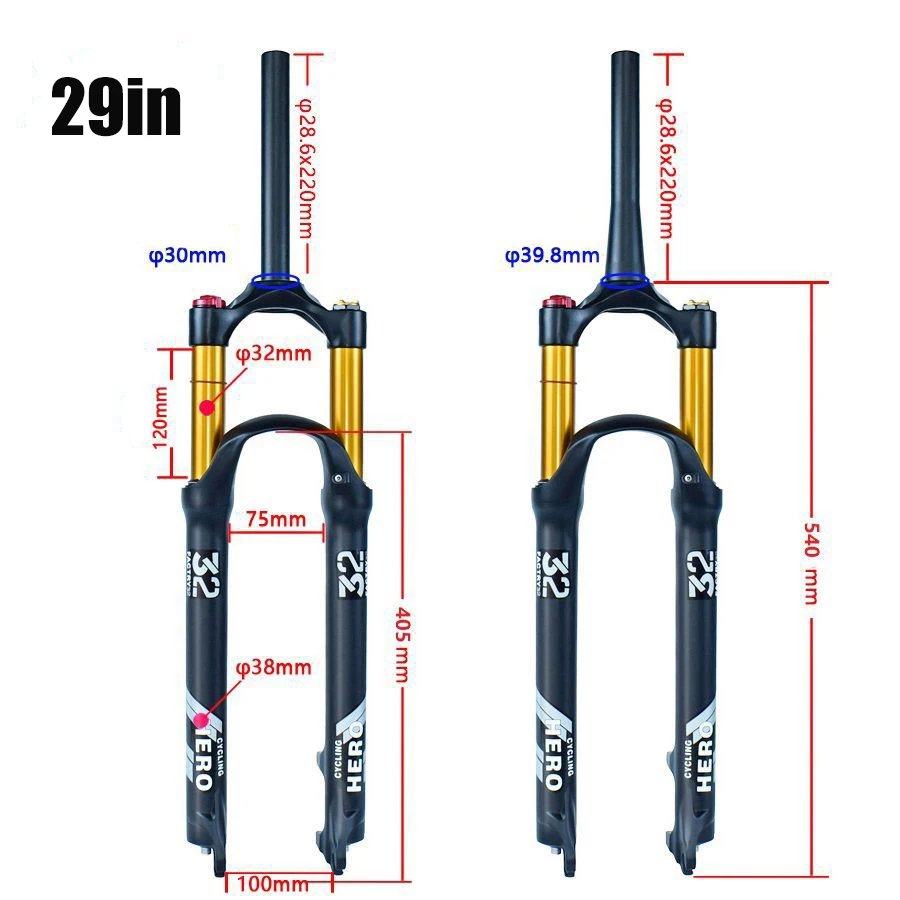 Mountain bike fork 26 27.5 29 inch magnesium alloy 120mm stroke fork lockcontrol air fork straight tube cone tube shock absorber