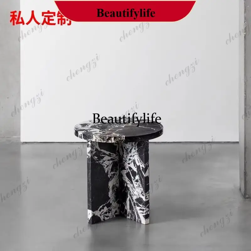 d178 Light luxury marble sofa side table for small homes, designer design creative round coffee table