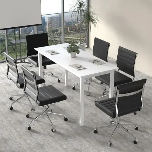 Armless Office Desk Chair, Mid Back Ergonomic Swivel Conference Room Chair, Adjustable Height PU Leather Home Desk