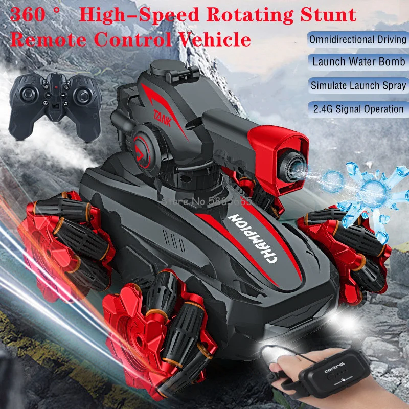 Watch Sensing Water Bomb Launch Stunt Remote Control Tank 2.4G Spray 360 ° High-Speed Rotating Omnidirectional Drive RC Tank Toy