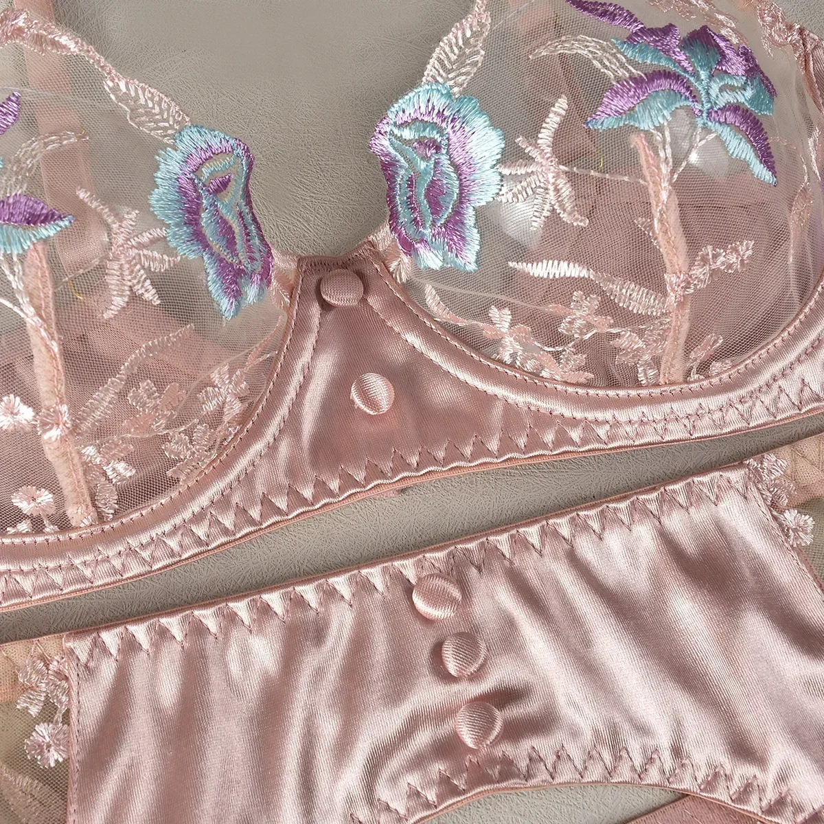 2024 Vrouwen Sexy Kanten Exotische Bh Set Bloemenprint Doorziende Beha Door Middel Van String Lingerie Set Ondergoed Kostuums