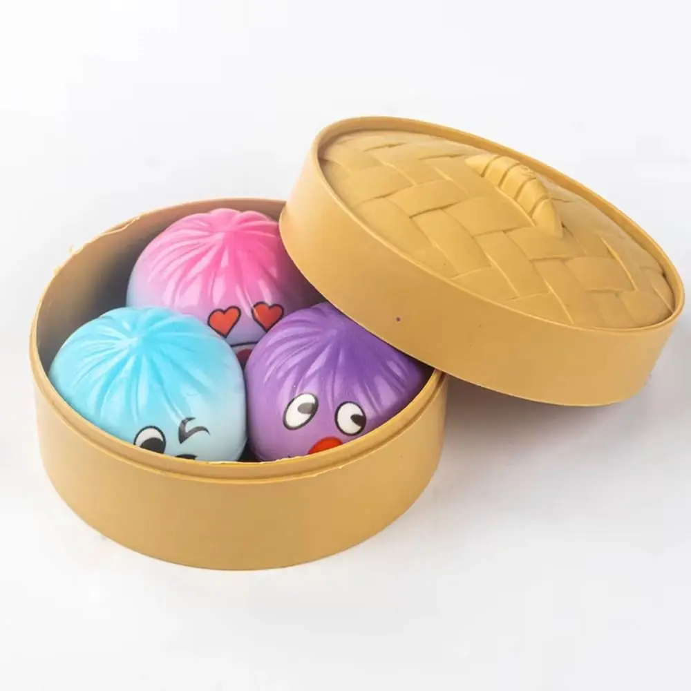 Simulation Dumpling Squishy Toys with Steamer Colorful Squishy Dumpling Cute Soft Pinch Sensory Fidget Ball Student Prize
