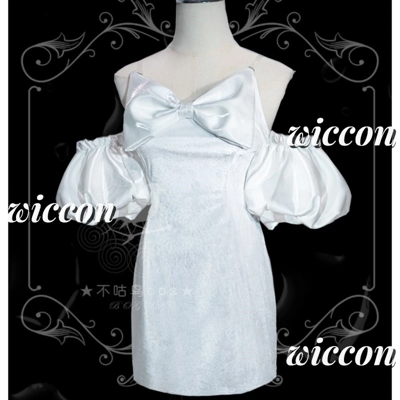 Sua Cosplay Costume Wig Anime Alien Stage Cosplay Costume Microphone White Dress Earrings Short Black Wig Sua Cosplay Clothing
