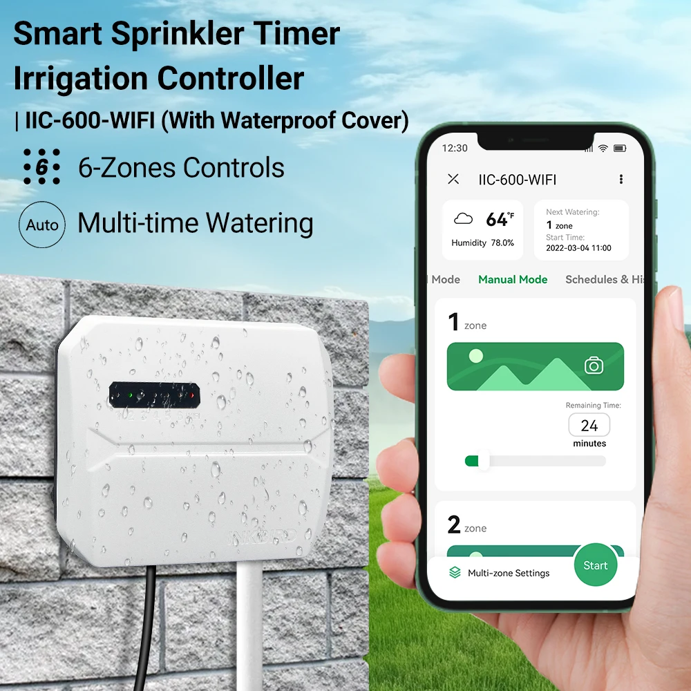 

INKBIRD Smart Sprinkler Controller IIC-600-WIFI 6 Zones Auto Irrigation Controller for Rain Skip Seasonal Adjustment of Plants