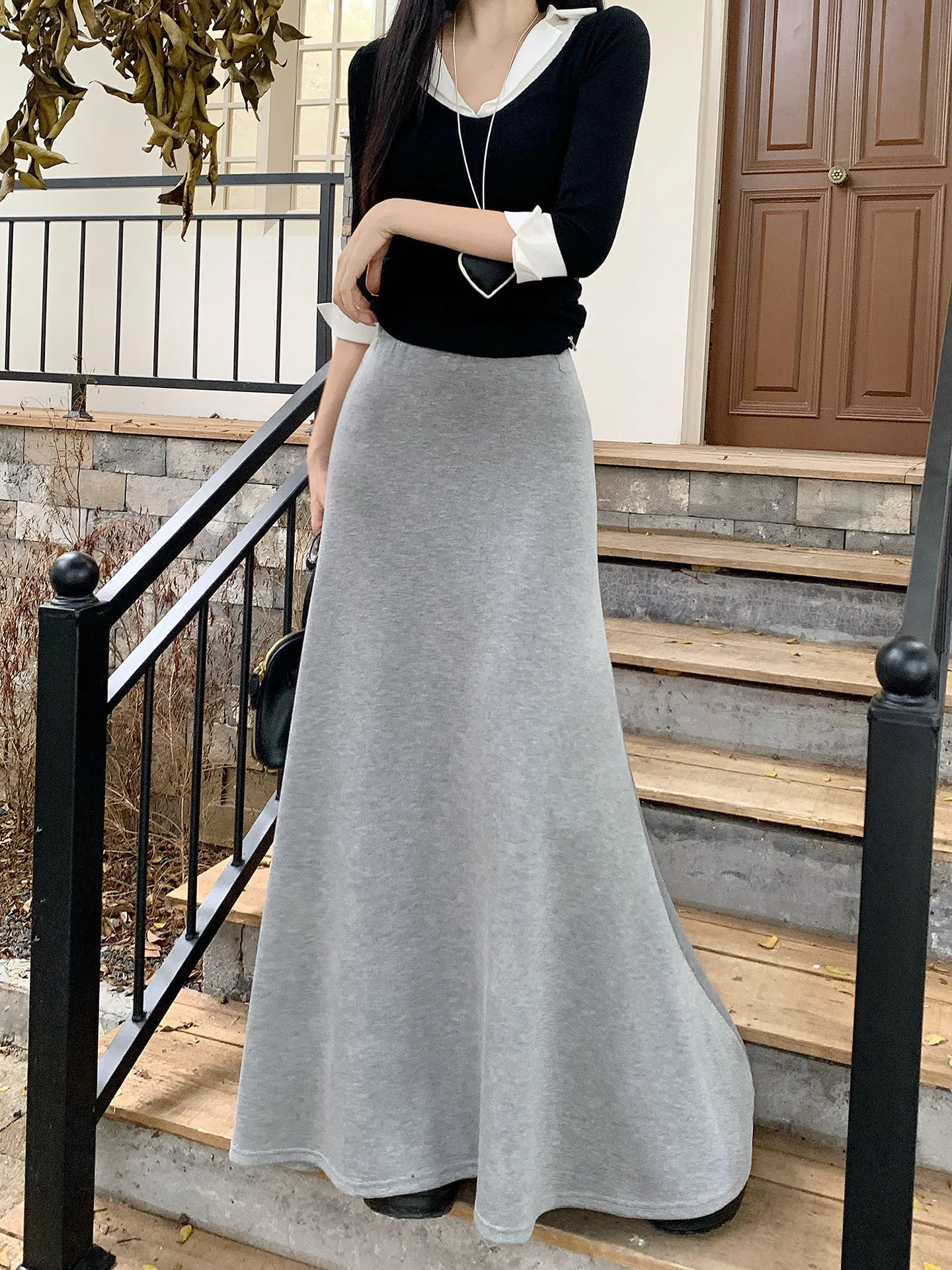 Falda trompeta de estilo coreano de alta calidad, falda larga tejida con diseño de otoño y cintura para mujer