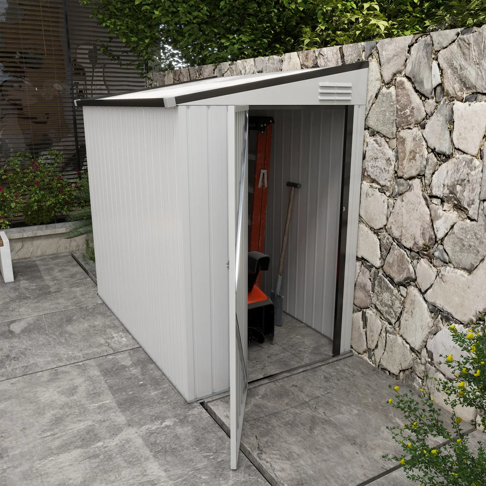 4' x 6' Metal Outdoor Storage Shed, Lean to Storage Shed, Garden Tool Storage House with Lockable Door and 2 Air Vents