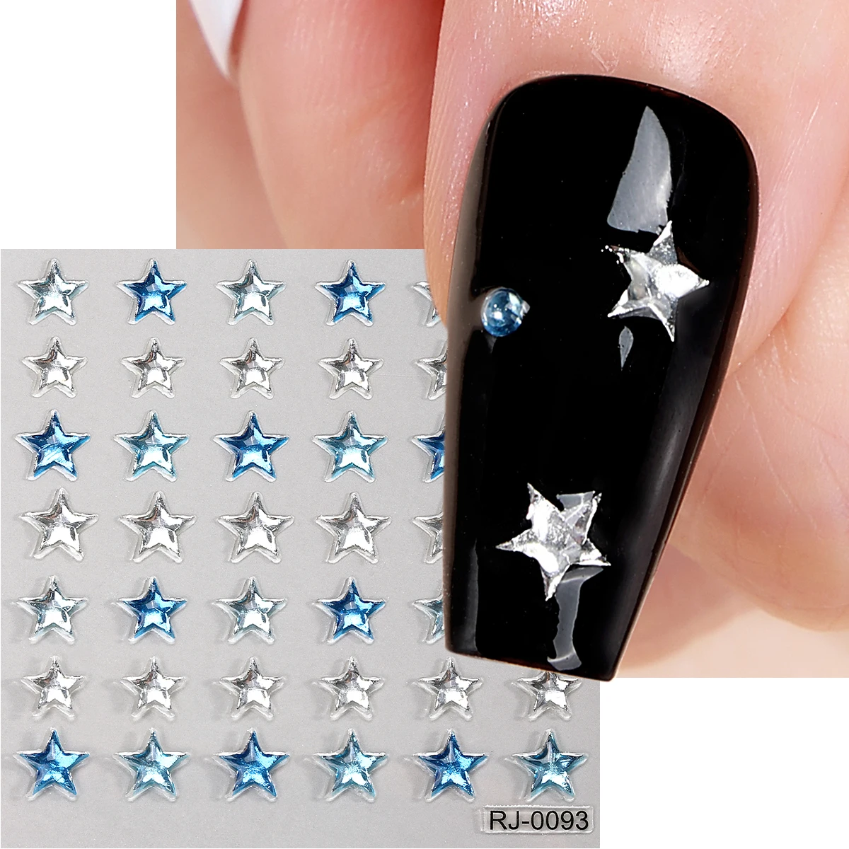 Pegatinas de plata y estrella azul para decoración de uñas, dijes adhesivos de Metal 5D Y2K, calcomanías de manicura para niñas, deslizadores DIY, 1 unidad