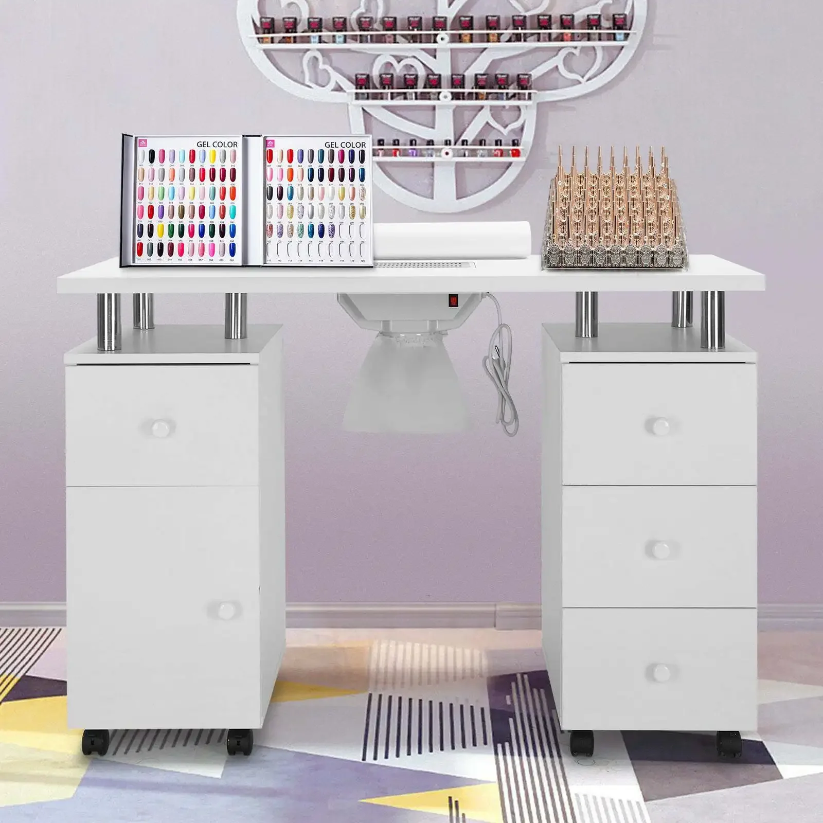 Art Station Pink Cheap Tech Salon Furniture Manicure Desk Profesional Nail Table With Dust Collector
