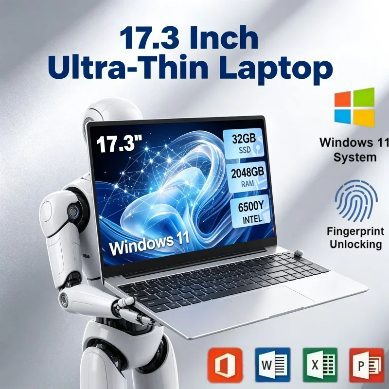 17.3" Intel 6500Y Notebook Computer 32GB RAM 2TB SSD Win11 Fingerprint Recognition PC For Daily Work & Light Gaming