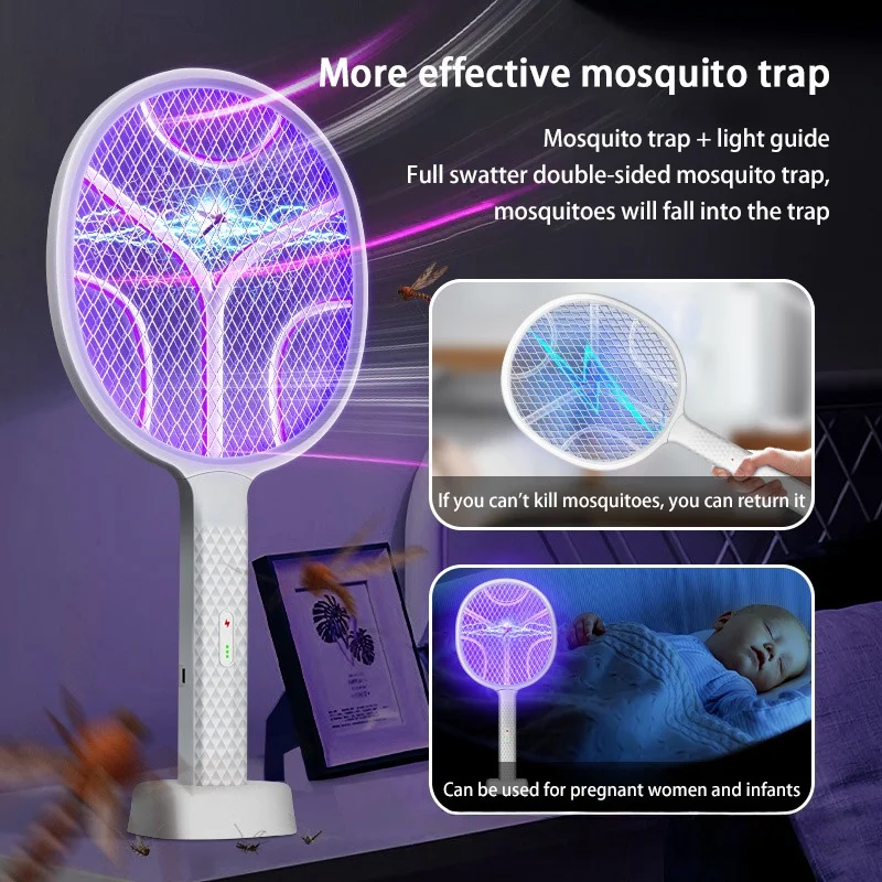 Potente matamoscas eléctrico, recargable por USB, para el hogar y al aire libre, raqueta antimosquitos multifuncional, suministros para el Control de plagas