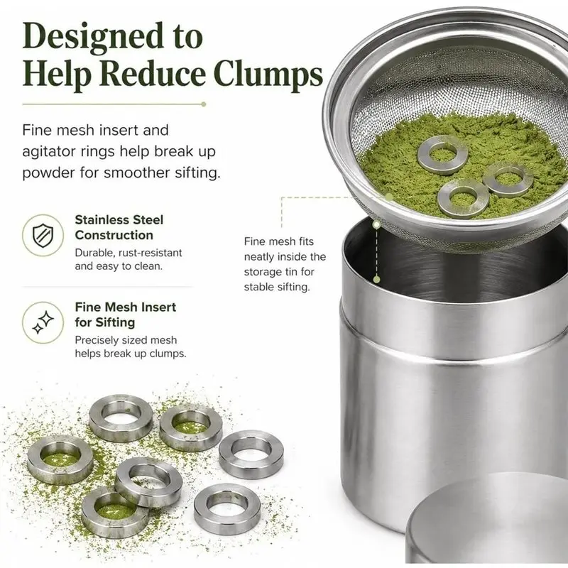 2-Pack Matcha Powder Sifter And Storage Tin Set, Stainless Steel Matcha Shaker Canisters ,For Matcha Latte, Kitchen