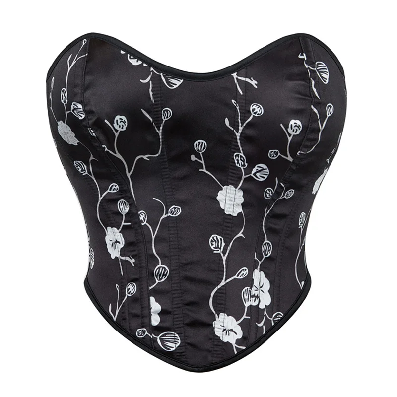 

Black Corset Floral Print Boned Bustier Tops Women's Gothic Corset Costume Hold up Halloween Fashion Outfits