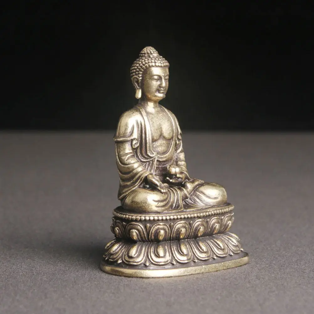 Brass Buddha Statue Golden Retro Decor Exquisite Desktop Accessory Creative Buddhist Vibe Home Gift Brass Buddha Statue