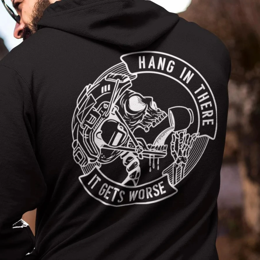 2026 New Tactical Unisex Oversized Hoodie Hang in There It Gets Worse Skeleton Coffee Print Streetwear AutumnWinter Pullover