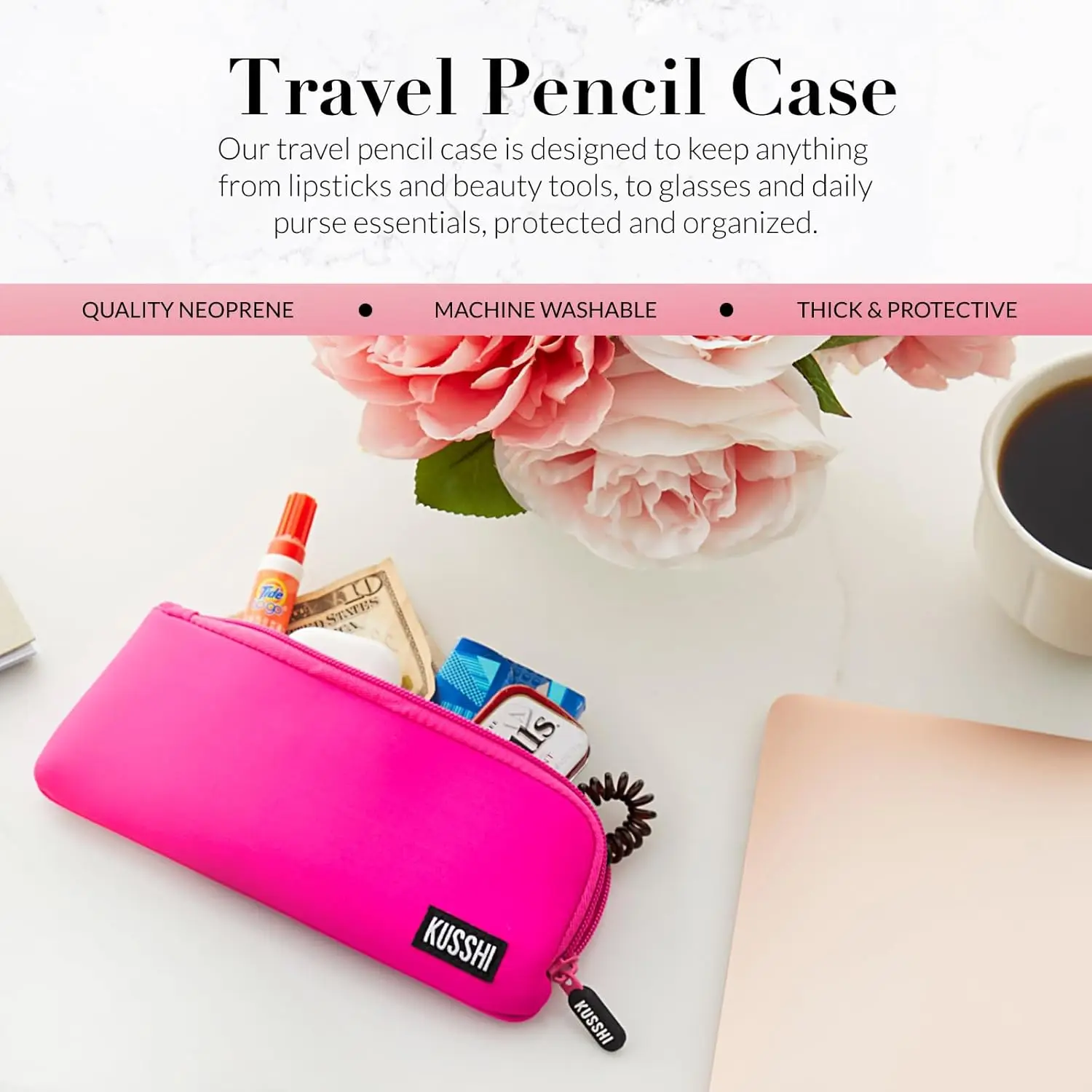 กระเป๋าแปรงแต่งหน้าซิปนีโอพรีนและกล่องดินสอสําหรับเดินทางสําหรับเครื่องมือเสริมความงาม ดินสอ แปรง และอุปกรณ์เสริมขนาดเล็ก - แปรงแต่งหน้า