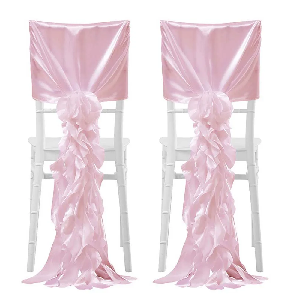 Satin Romantic Wedding Chair Cover Band Ribbons Chair Tie Backs for Party Banquet Decor Wedding Decoration Knot Chair Bow Sashes