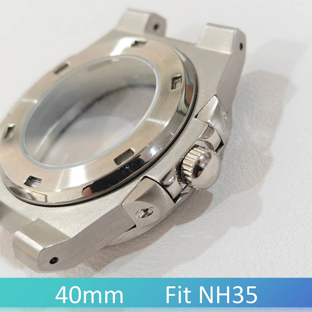 Per NH35 Custodia 40mm Accessori per orologi Acciaio inossidabile 316L Fondo trasparente Shell Cinturino intercambiabile Vetro zaffiro