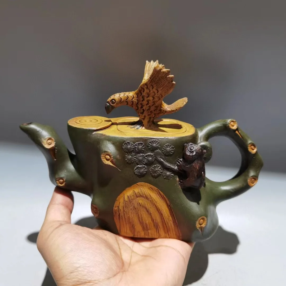 

Old Chinese Handicraft Enameled YiXing Zisha (red stoneware) Teapot,Birds fly to the sky,with mark, Free shipping