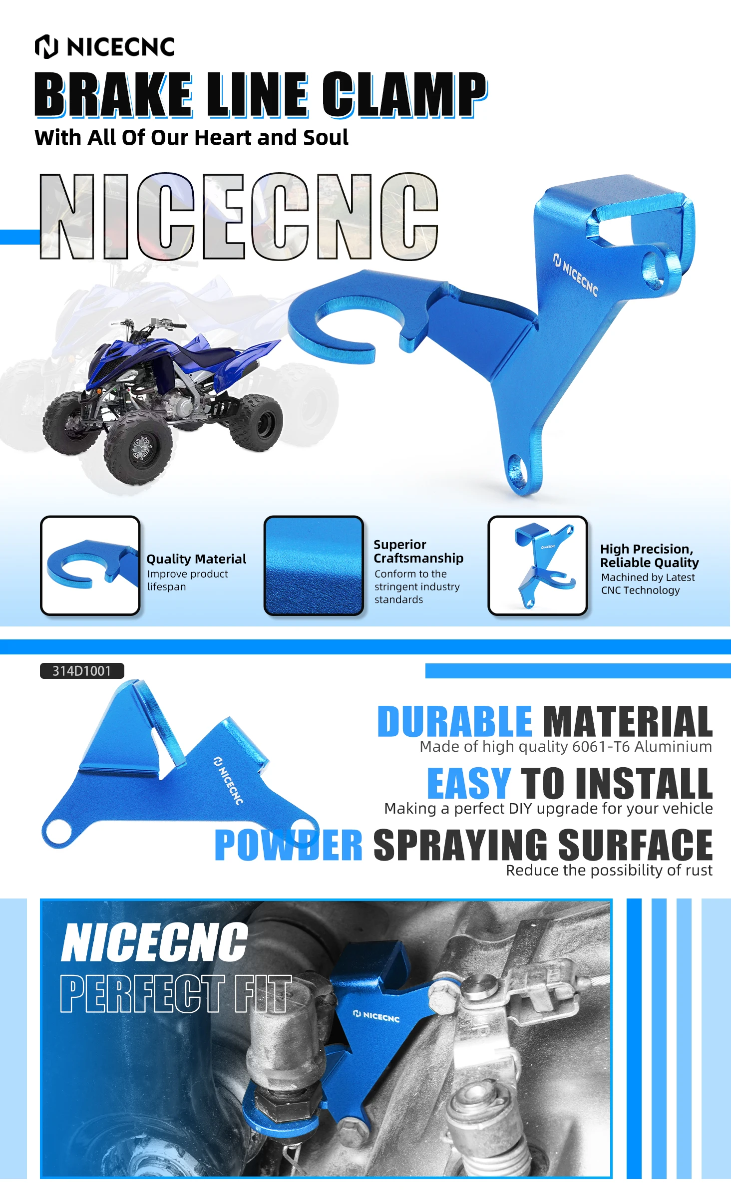 NICECNC ATV Bremsleitungsklemme Kabelschlauchführungshalter für Yamaha RAPTOR 700 2006–2022 RAPTOR 700R 2011–2012 OEM 1S3-1546C-00-00 – Detail 1