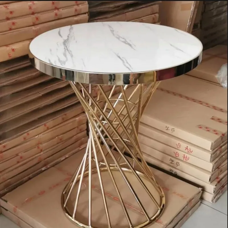 Nórdico Simples Lazer Circular Edge Corner Table, Imitação De Mármore Redonda Mesa De Café, Móveis para Varanda e Decoração Da Sala De Estar