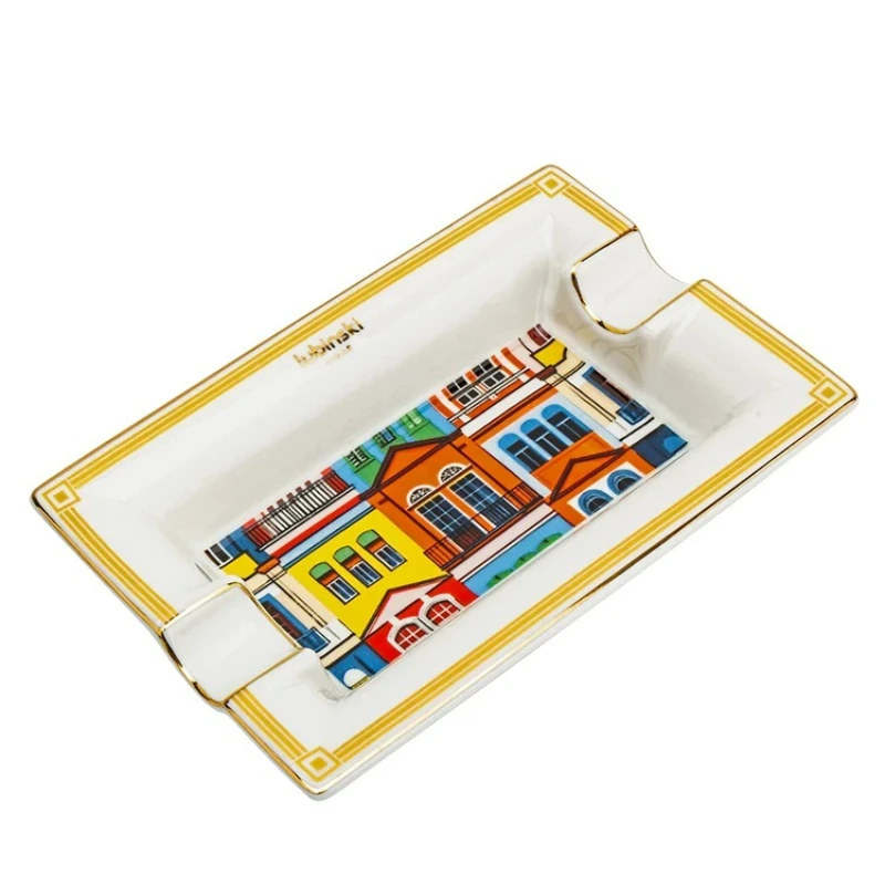 

Ceramic Cigar Ashtray Wide Mouth Design with Two Offset Cigar Slots Creative Smoking Accessory for Office Club Party