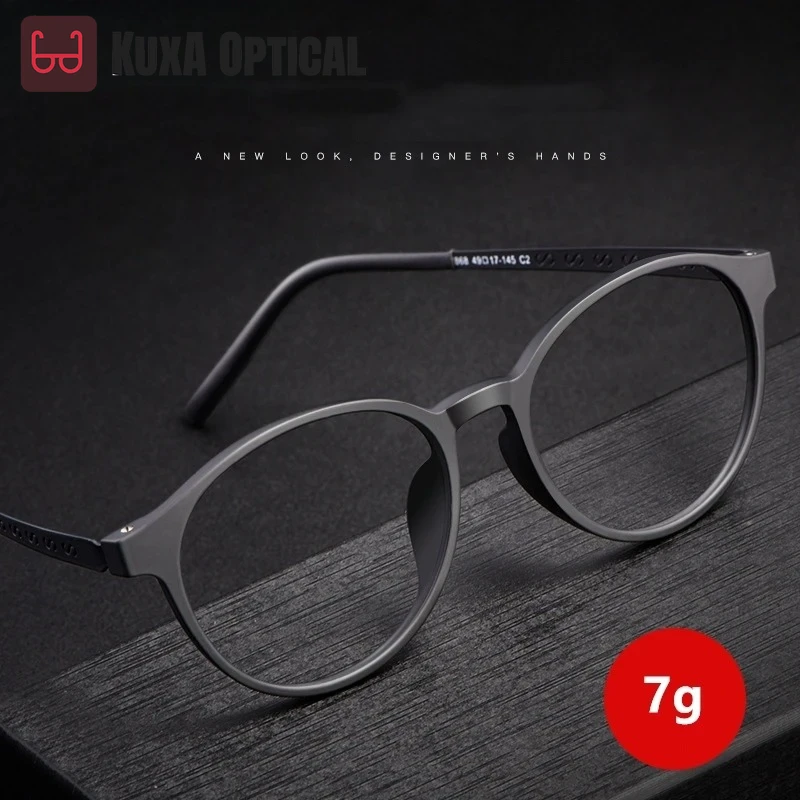 KUXA Licht Comfortabele TR90 Ronde Retro Brilmontuur Mannen Puur Titanium Optische Recept Brillen Frame Vrouwen 8868T
