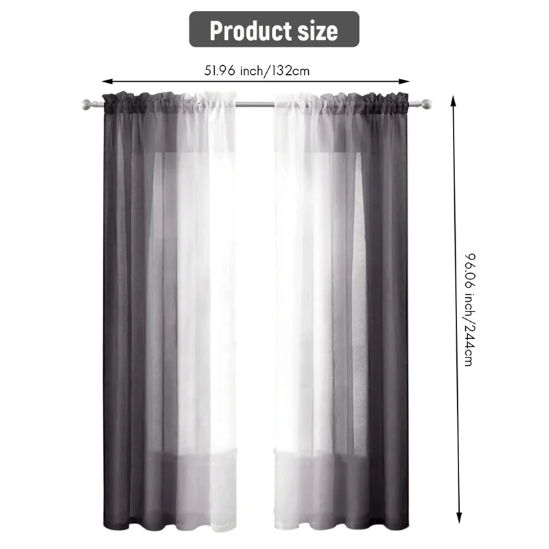 Tende trasparenti Black Shadow 52 x 96 pollici 2 pannelli Tende sfumate bianche e nere Tende in voile semitrasparente testurizzate