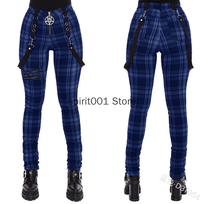 Plaid Pants Women High Waist Y2k Punk Pant Summer Spring 2023 Streetwear Woman Fashion Slin Fit Patchwork Zipper Gothic Pants