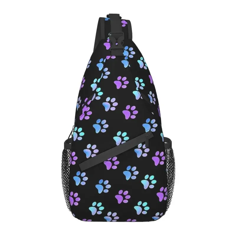 

Blue Purple Galaxy Dog Paw Sling Chest Bag Custom Shoulder Crossbody Backpack for Men Travel Hiking Daypack