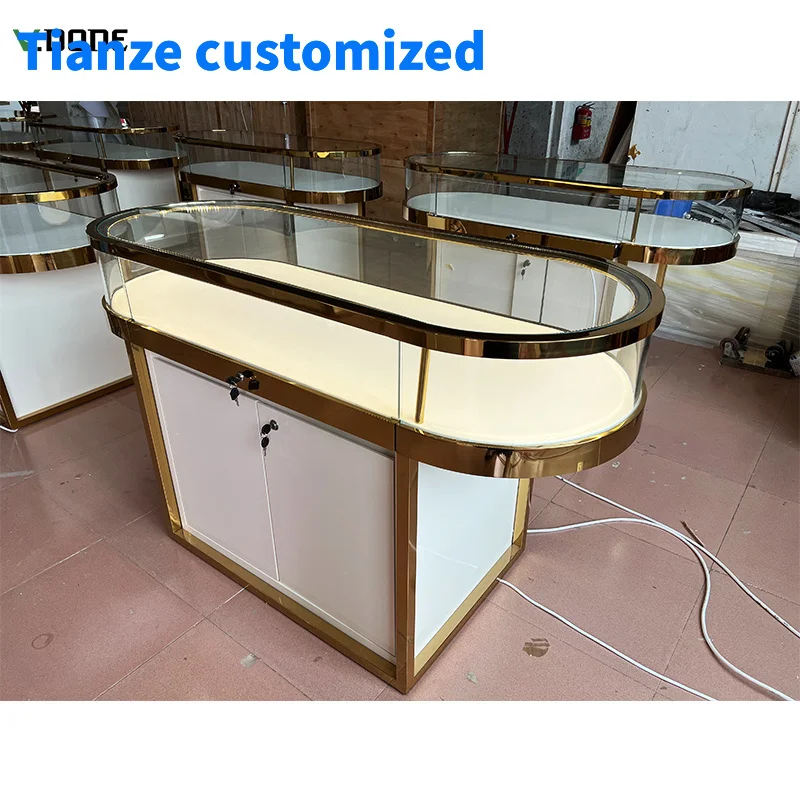 

[Customized] customized fashion jewelry store interior design furniture display glass showcase cabinets jewellery shop counter