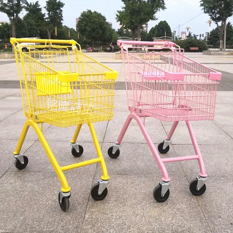 Pink small cart, internet famous supermarket shopping cart, household handcart, pet hotel decoration store