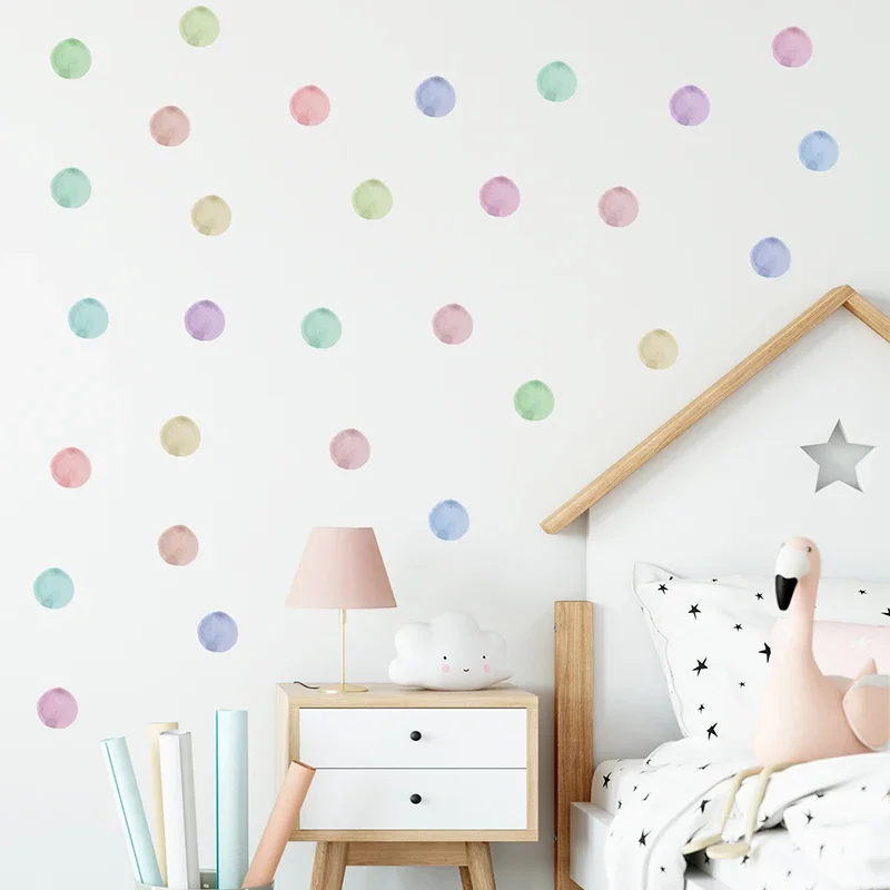 36pcs Watercolor Colorful Polka Dots Wall Stickers for Children Kids Room Decor Wall Decals Living Room Bedroom Home Decoration